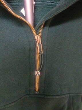 lululemon athletica Men's Forest Green Half-Zip Sweater with Gold Zipper